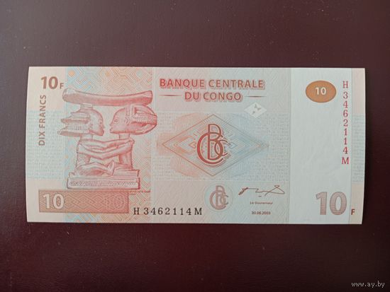 Конго 10 франков 2003 UNC