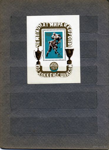 СССР, 1973,Чемпионат** мира и Европы по хоккею почт. блок чистая