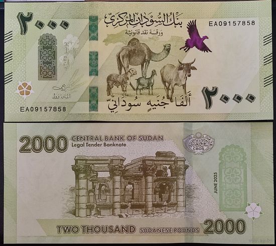 Судан 2000 фунтов 2025 г. UNC