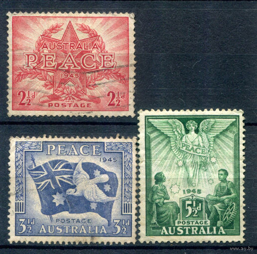 Австралия - 1946г. - окончание Второй Мировой войны - 3 марки - полная серия, гашёные, чистая [Mi 173-175]. #3-WB-87-A-1