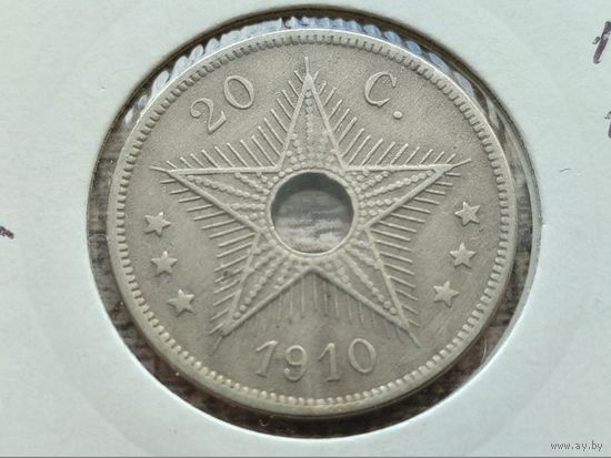 Бельгийское Конго. 20 сантимов 1910, в холдере. Торг.