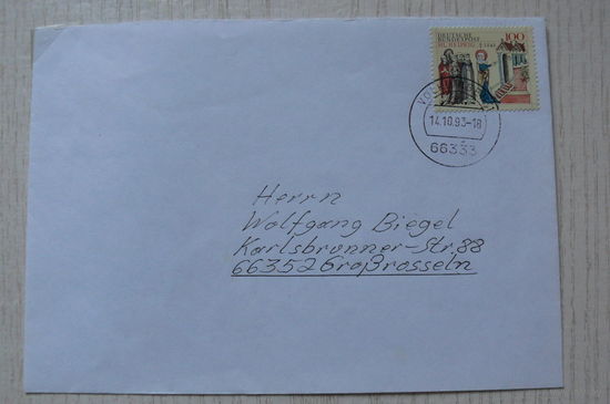 1993, Германия; Марка на конверте, Святая Хедвига.
