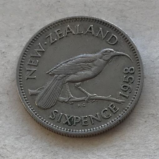 Новая Зеландия 6 пенсов 1958 птица Гуйя Елизавета II