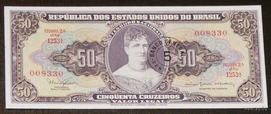 Бразилия 5 сентаво / 50 крузейро надп. 1966 ND P148a с ошибкой Minstro UNC