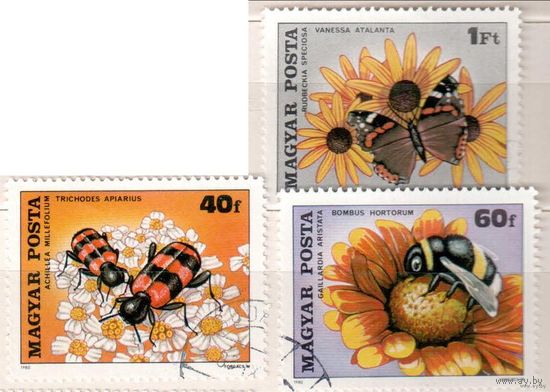 Насекомые. 3 марки, 1980г.,гаш. Венгрия.