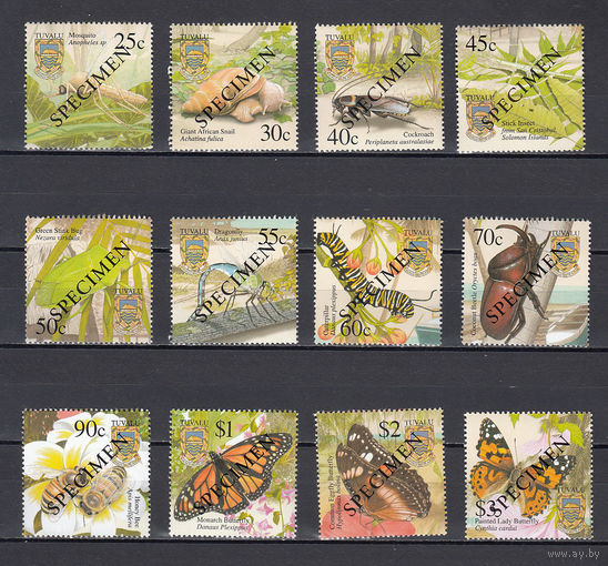 Фауна. Бабочки. Тувалу. 2001. 12 марок (SPECIMEN). Michel N 1008-1019 (21,0 е)