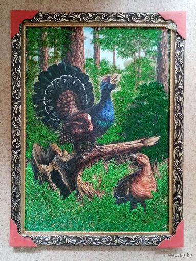 Смешанная техника, "Глухарь", камни фанера. 76х56см