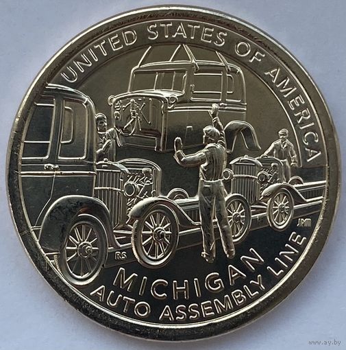 США 1 доллар 2025 г.Американские инновации. Штат Мичиган. Автомобильная Ассамблея.D + Р. Цена за 1 шт.