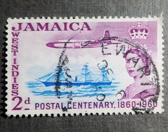 Марка Ямайка 1960 год 100-летие почтовой службы Ямайки