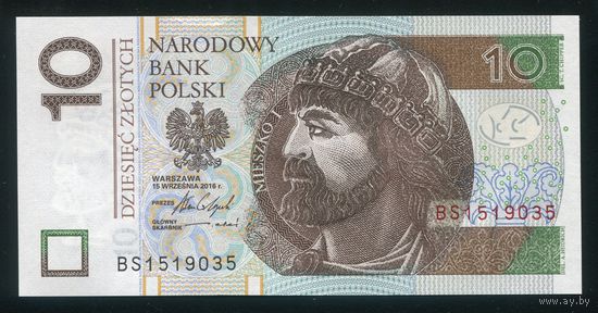 Польша 10 злотых 2016 г. P183b. Серия BS. UNC