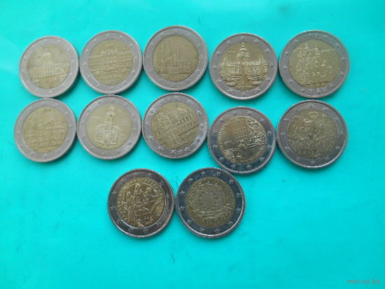 Сборный лот евро. Германия 12 монет по 2 евро.