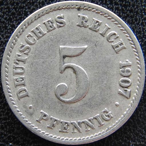 YS: Германия, Рейх, 5 пфеннигов 1907G, KM# 11