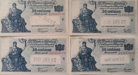 Аргентина 50 Cентаво 1948-49, XF+ 395-1-2-3-4