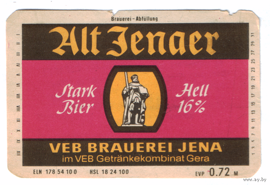 Этикетка пива Alt Jenaer Германия П770