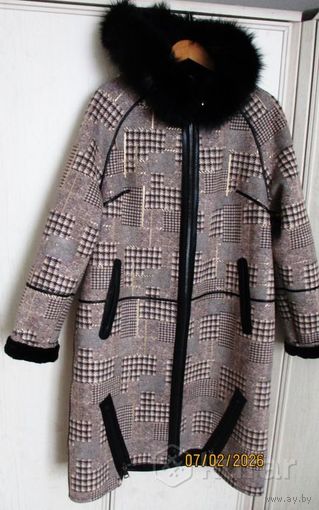 Дизайнерская дубленка. Капюшон-песец. Р.52-54