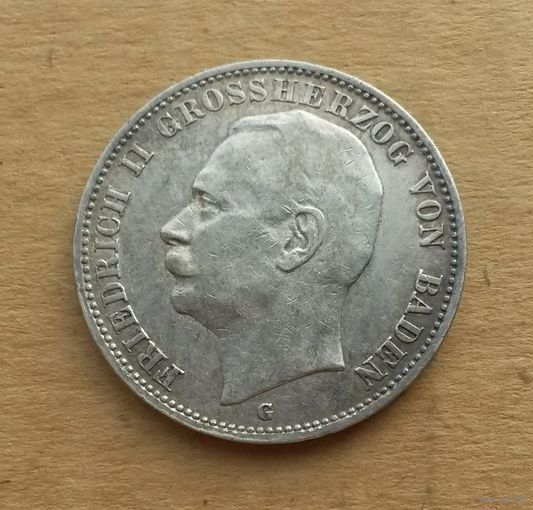 Баден/Герм.империя, 3 марки 1909 г., серебро 0.900, Фридрих II Баденский (1907-1918)