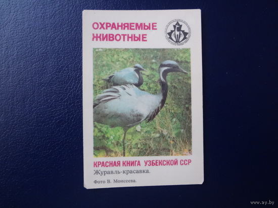 Календарик 1987 г.  Красная книга Узб.ССР.  Журавль-красавка.