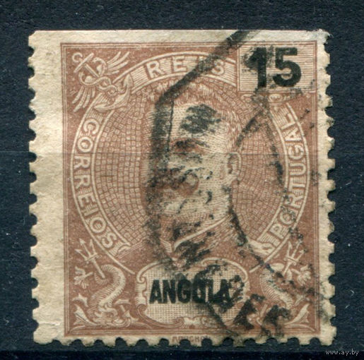 Португальские колонии - Ангола - 1898/1901г. - Король Карлуш I, 15 R - 1 марка - гашёная [Mi 41]. #1-Po-19-A-1