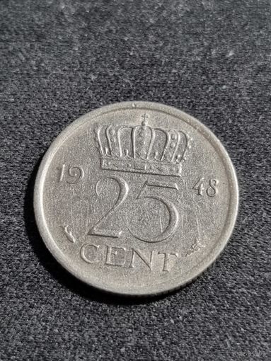 Нидерланды 25 центов 1948