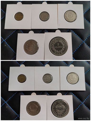Распродажа !!!  Коста-Рика 5 монет (5, 10, 25, 50 сантимо, 2 колона) 1972-1980 гг.