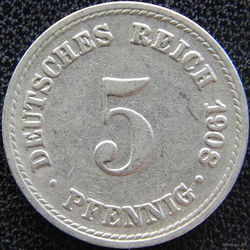 YS: Германия, Рейх, 5 пфеннигов 1908A, KM# 11 (2)