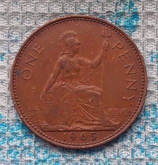 Великобритании - "Владычица морей". 1 пенни 1965 года. Корабль. Елизавета II.