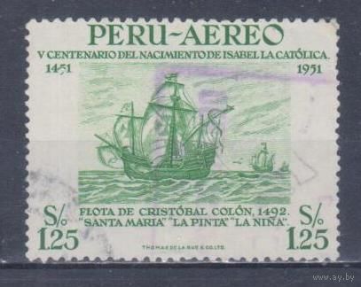 [1692] Перу 1953. Корабль.Парусник.Колумб. Гашеная марка.