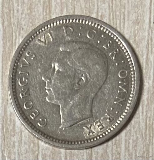 Монета Великобритания 3 пенса 1937 год. Георг VI. Серебро