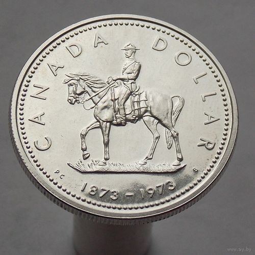 Канада 1 доллар, 1973  серебро 100 лет конной полиции Канады
