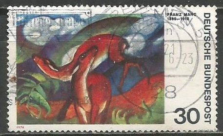 ФРГ. Экспрессионисты. Франц Марк. Красная косуля. 1974г. Mi#798.