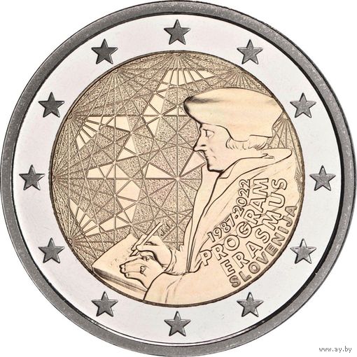 (ОБМЕН ПРИВЕТСТВУЕТСЯ) 2 евро Словения 2022, Erasmus, UNC из ролла