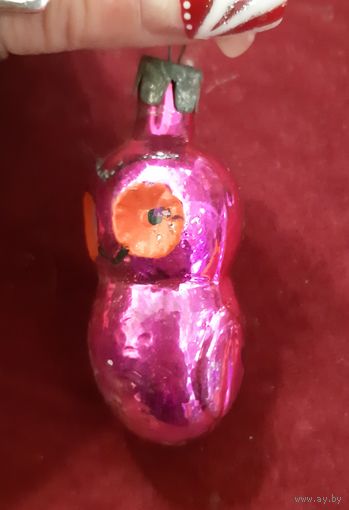 Ёлочная игрушка розовый Совёнок , стекло. СССР