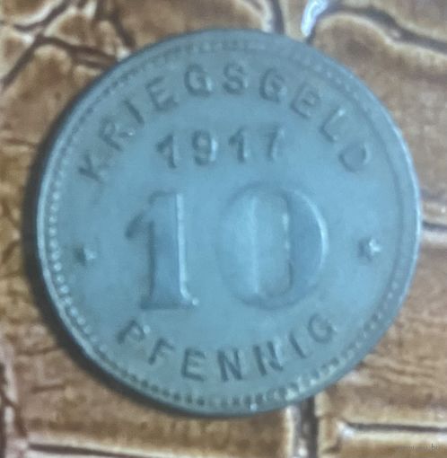 Монета 10 пфеннигов 1917 год. Виттен. Веймарская республика.