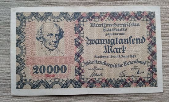 Werty71 Германия Веймар 20000 марок 1923 Штутгарт Вюртенберга банк банкнота