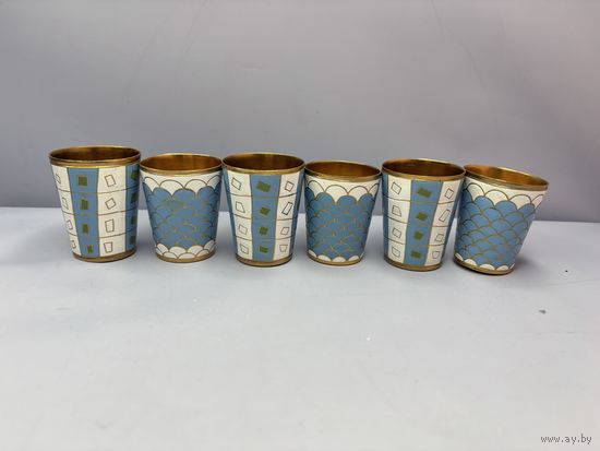 Набор из 6 стопок, эмаль, латунь с золочением, Ленинградская ювелирная фабрика "Русские самоцветы", СССР, 1970-1990 гг.