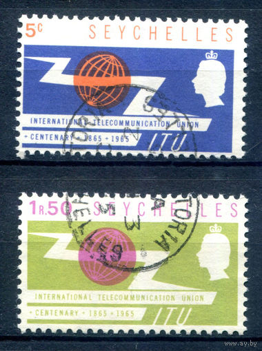 Британские колонии - Сейшелы - 1965г. - 100 лет Международному союзу электросвязи - 2 марки - полная серия, гашёные [Mi 220-221]. #2-Bc-58-A-2