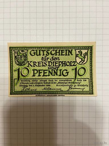 Нотгельд 10 пфеннигов. Германия. Веймарская республика Дипхольц-0201