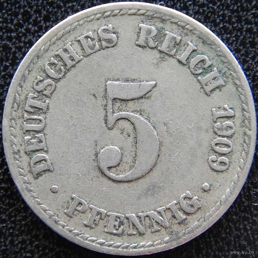 YS: Германия, Рейх, 5 пфеннигов 1909A, KM# 11 (1)