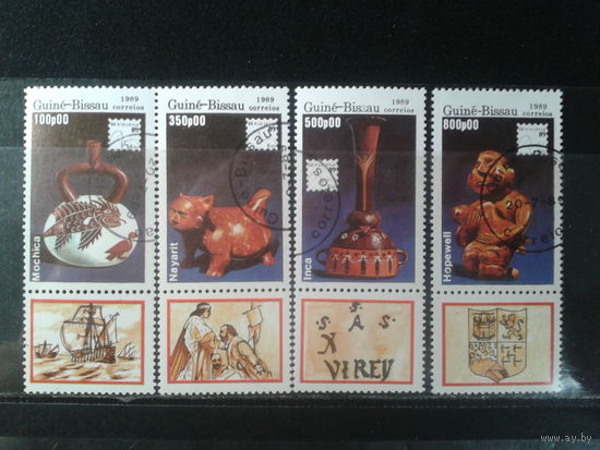 Гвинея-Бисау, 1989. Международная фил. выставка в Рио-де-Жанейро, произведения искусства, с купонами. Mi-3,6 евро гаш.