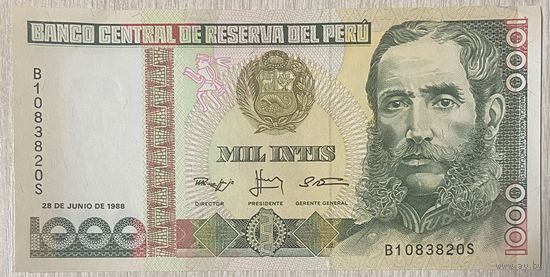 Банкнота 1000 инти. Перу. 1988 год.