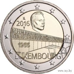 2 евро 2016 г. Люксембург 50 лет мосту Великой княгини Шарлотты  UNC