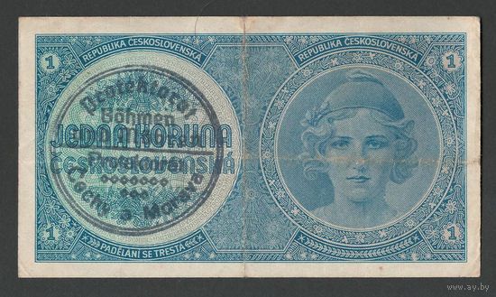 Чехословакия Богемия и Моравия 1 крона 1939 года. Без перфорации. Тип Р-1. Состояние VF