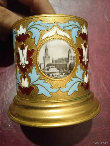 Подстаканник Кремль,Красная площадь (эмаль,медальон,латунь)