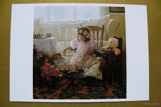 Современная открытка, Greg Olsen, чистая; дети, мишка, игрушки.