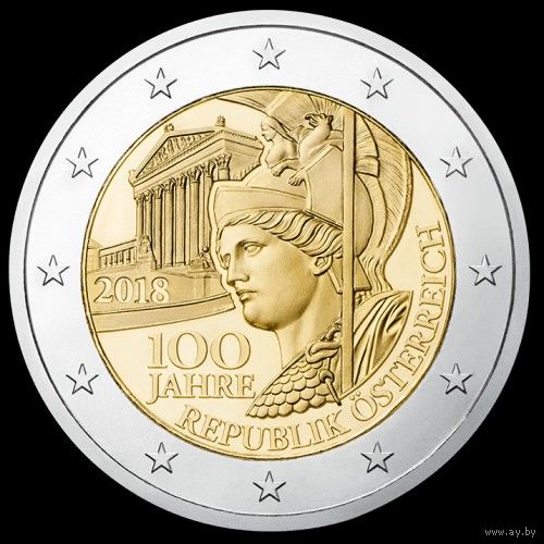 Австрия 2 евро, 2018 100 лет Австрии UNC