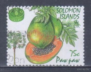 [190] Соломоны 1995. Флора.Фрукты.Плоды.Папайя. Гашеная марка.