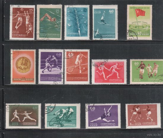 СССР-1956, (Заг.1819-1832),  гаш.(с клеем, 1 м-б.к.), Спартакиада, Спорт