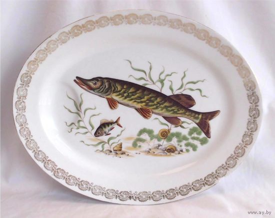Блюдо Щука Фарфор Франция Лимож Limoges 41 х 31 см