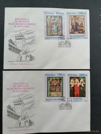 Польша 1991 Три КПД с полной серией марок "Работы мастеров в Национальном музее в Кракове" (спецгашение) Mi.3306-3311 каталог 3.00 евро