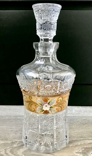 Графин Чехословакия Резной хрусталь, смальта 1970х